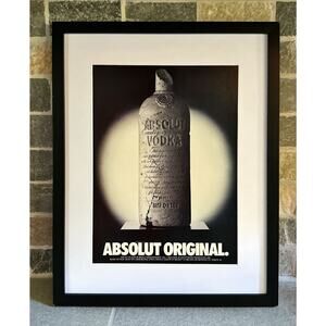 Framed 1988 Absolut Vodka Print Ad Original Bottle Design Stone Art